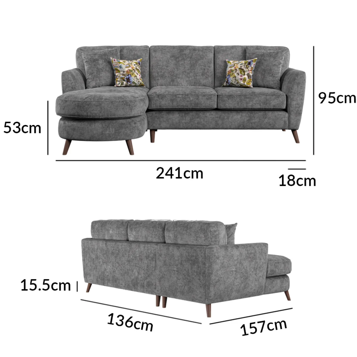 Naples Grey Velvet Left Hand Facing Chaise Sofa – image 11