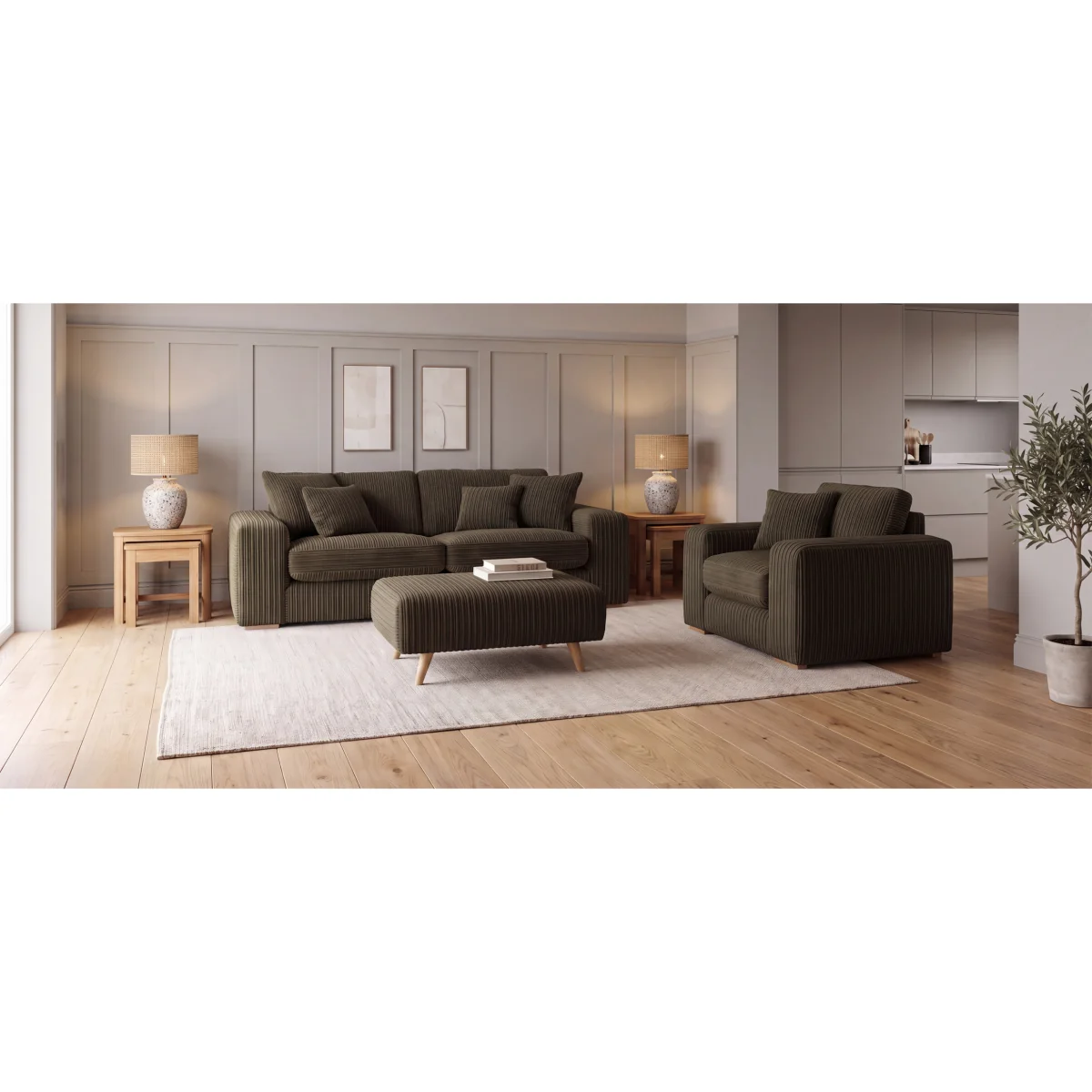Milan Moss Green Fabric Right Hand Facing Chaise Sofa – image 8