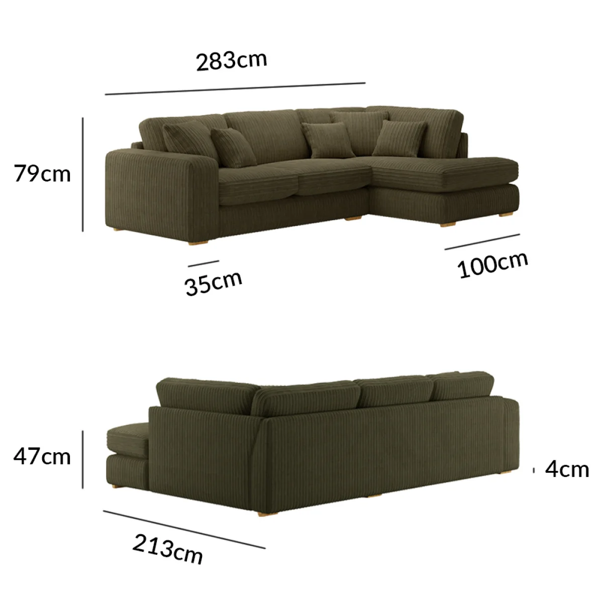 Milan Moss Green Fabric Right Hand Facing Chaise Sofa – image 9