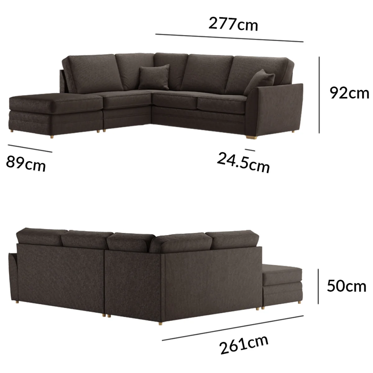 Bella Chocolate Fabric Large Left Hand Facing Chaise Corner Sofa – image 9