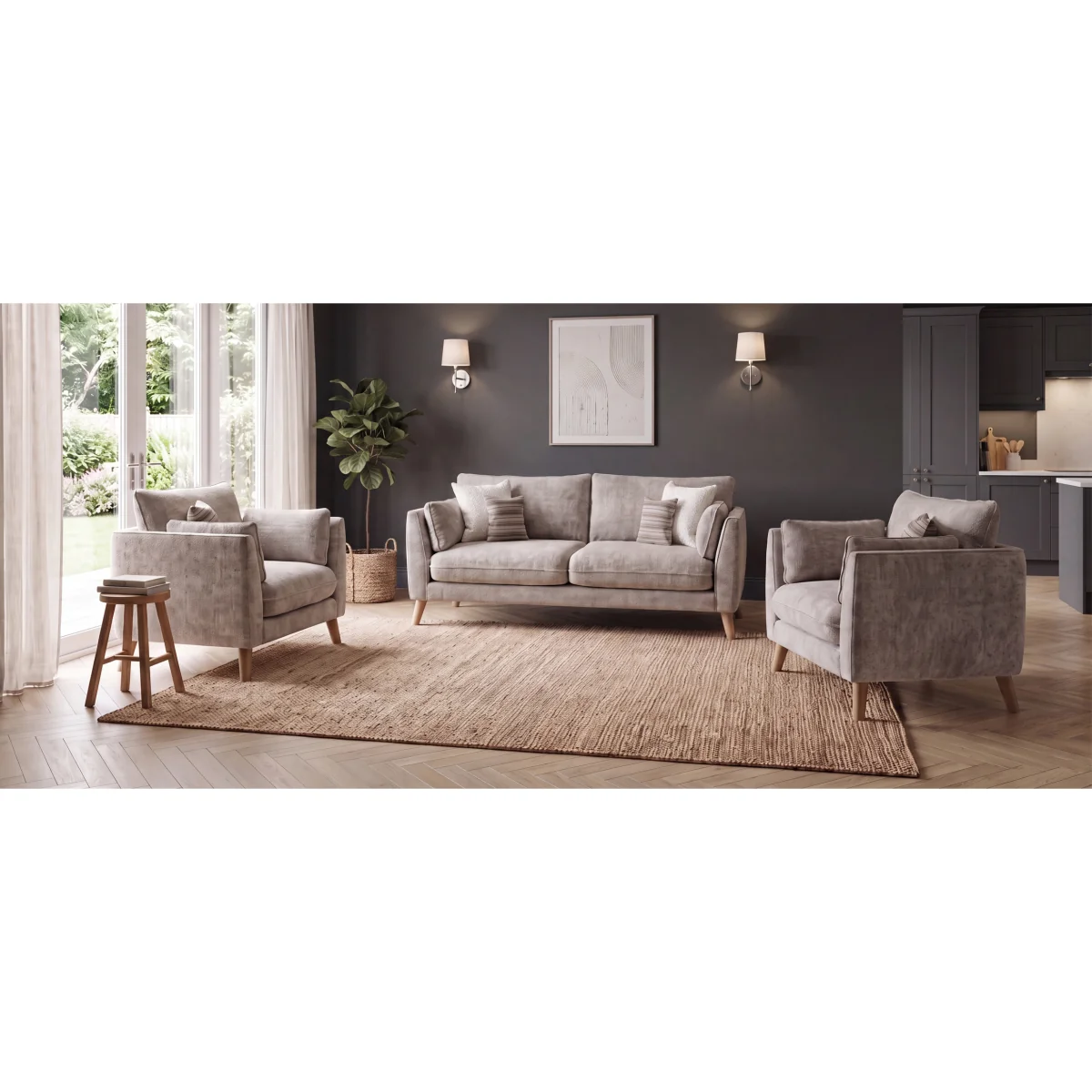 Palermo Silver Chenille Fabric Right Hand Facing Corner Sofa – image 9