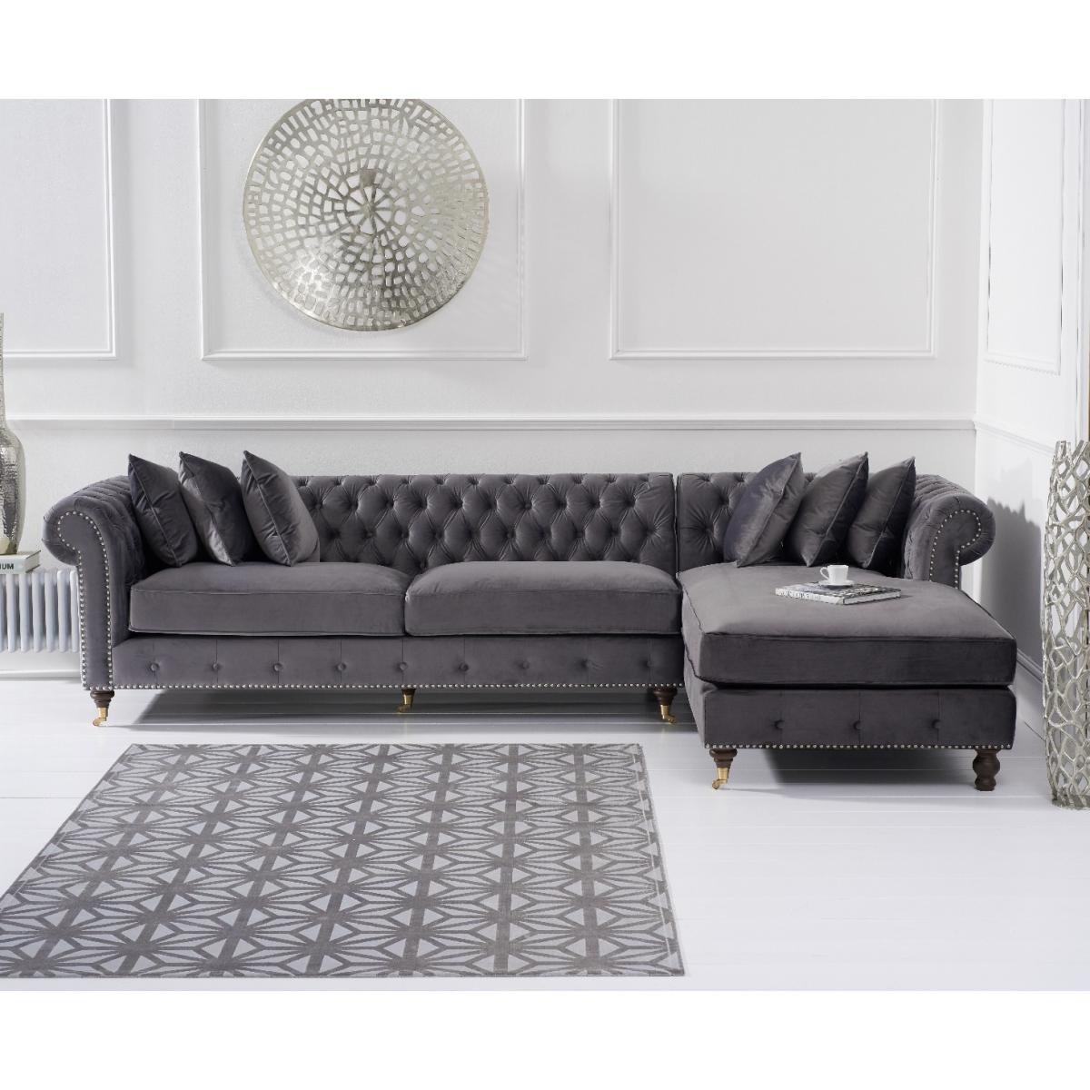 Flora Grey Velvet Right Facing Chesterfield Corner Chaise Sofa – image 2