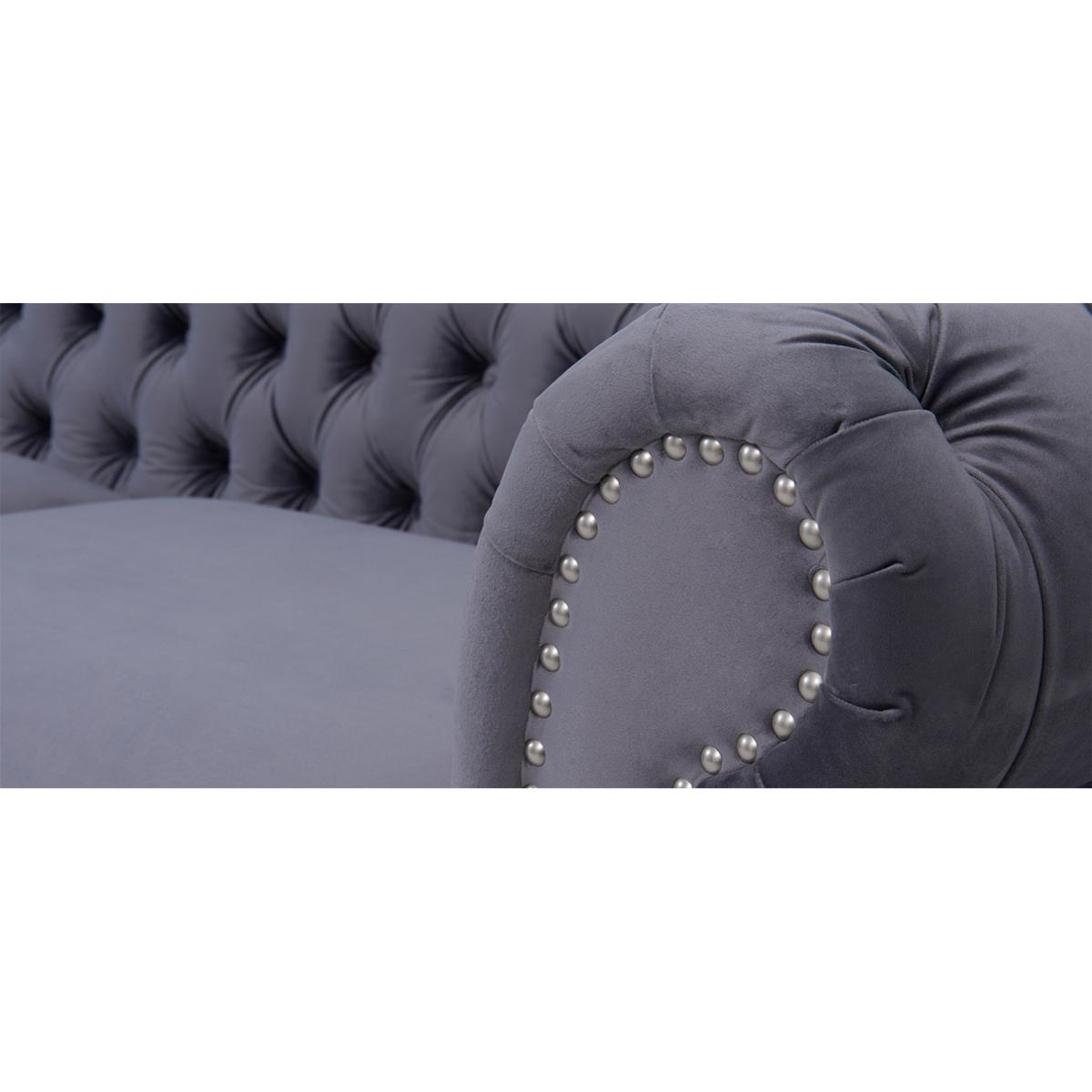 Flora Grey Velvet Right Facing Chesterfield Corner Chaise Sofa – image 12