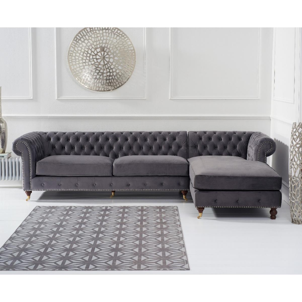 Flora Grey Velvet Right Facing Chesterfield Corner Chaise Sofa – image 3