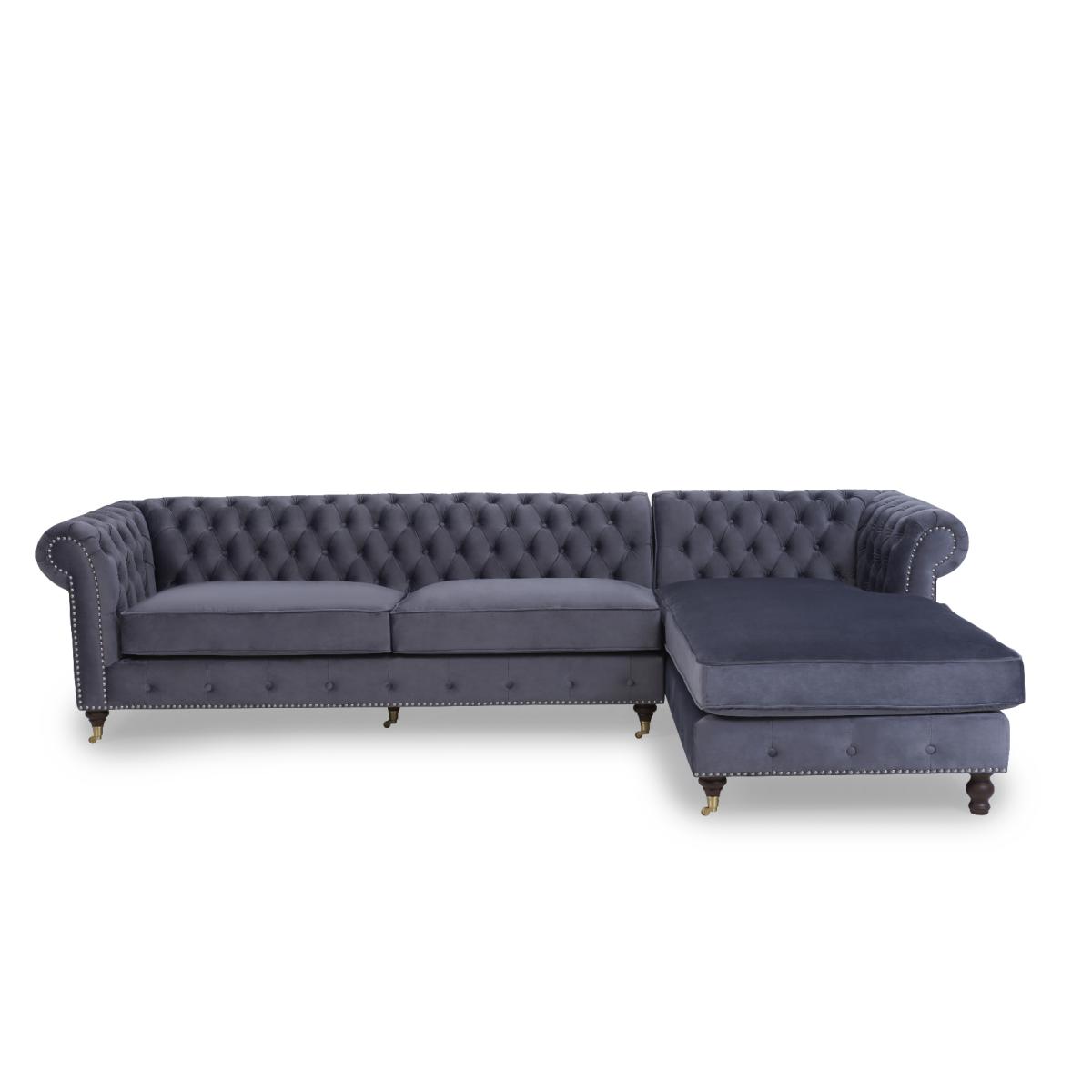 Flora Grey Velvet Right Facing Chesterfield Corner Chaise Sofa – image 4