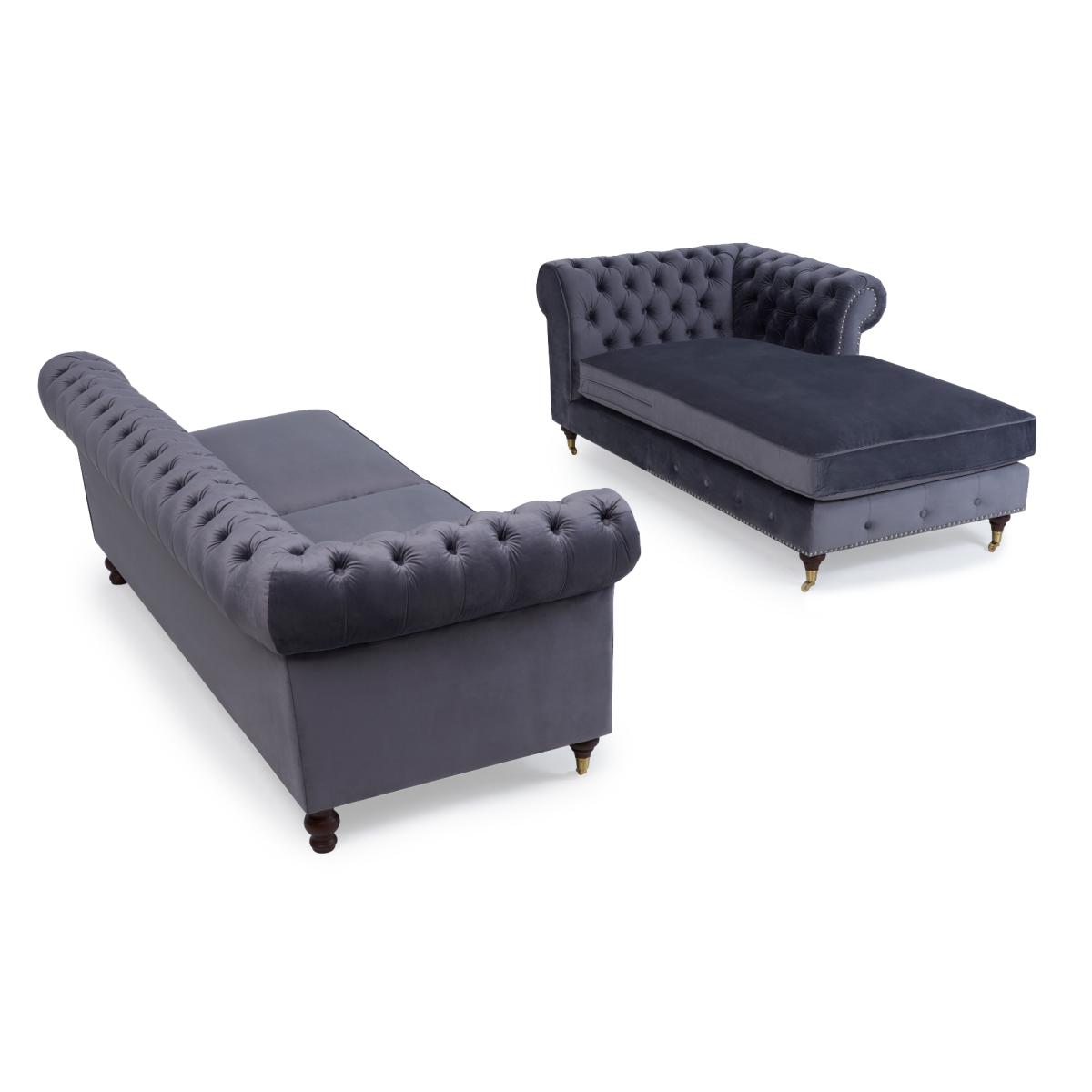 Flora Grey Velvet Right Facing Chesterfield Corner Chaise Sofa – image 5