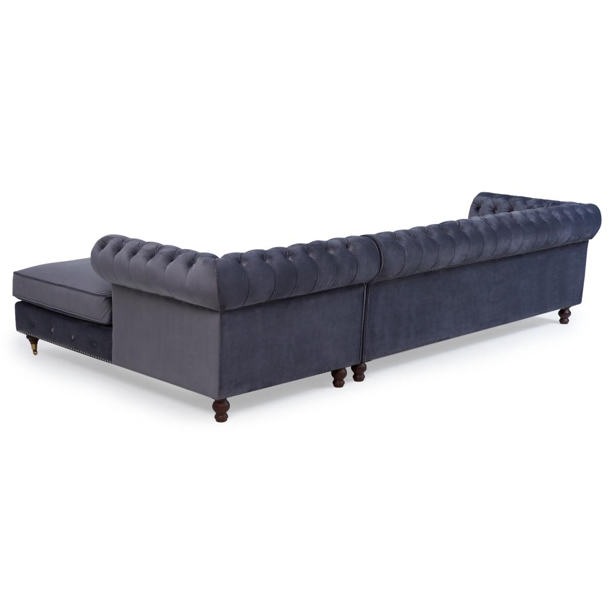 Flora Grey Velvet Right Facing Chesterfield Corner Chaise Sofa – image 6