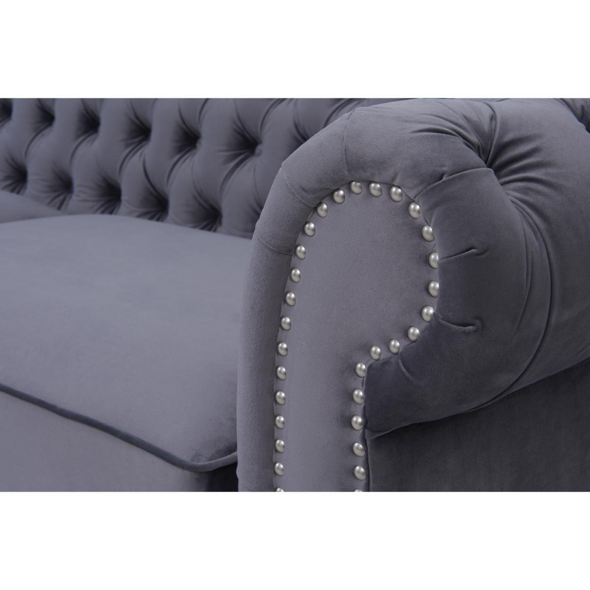 Flora Grey Velvet Right Facing Chesterfield Corner Chaise Sofa – image 8