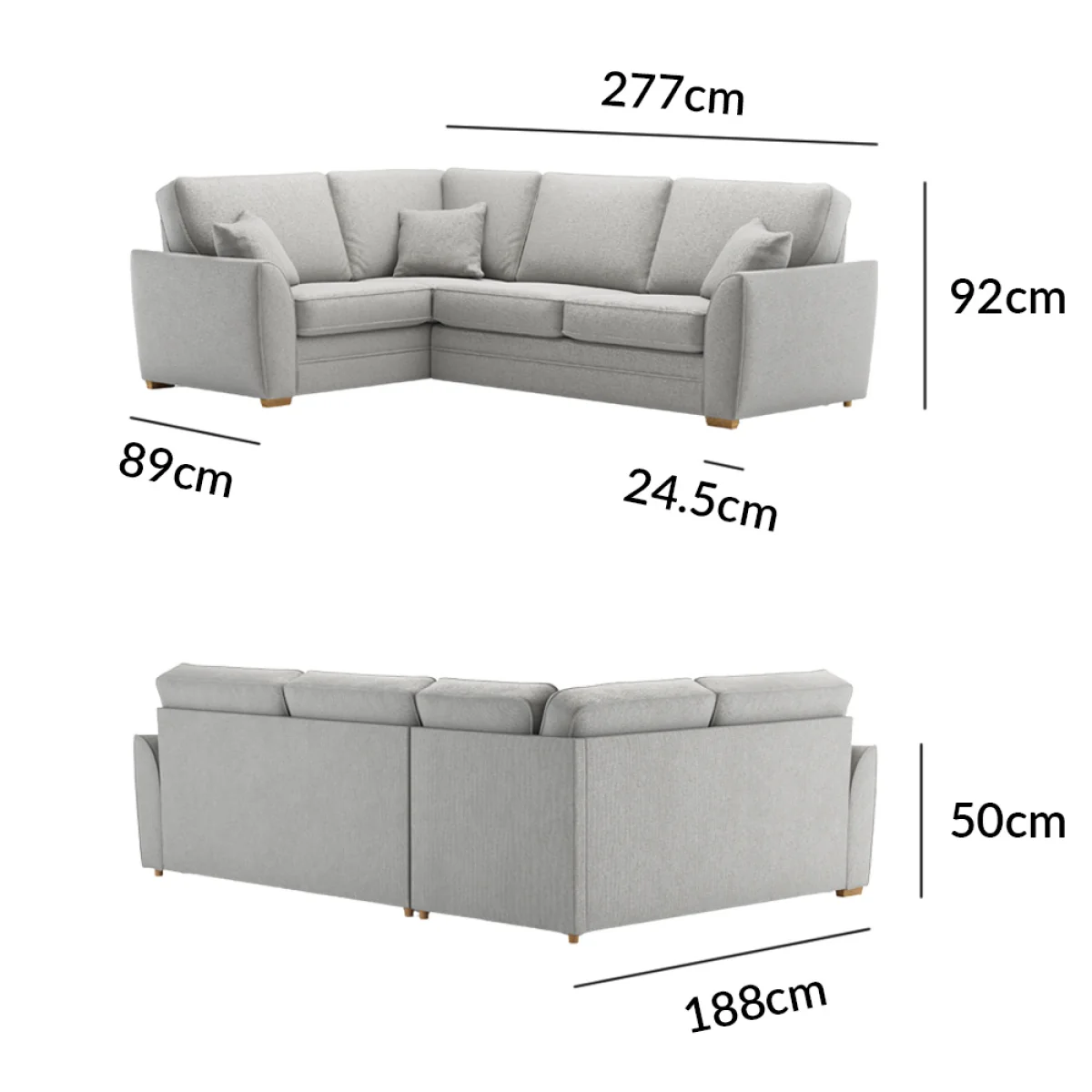 Bella Silver Fabric Large Left Hand Facing Corner Sofa – image 9