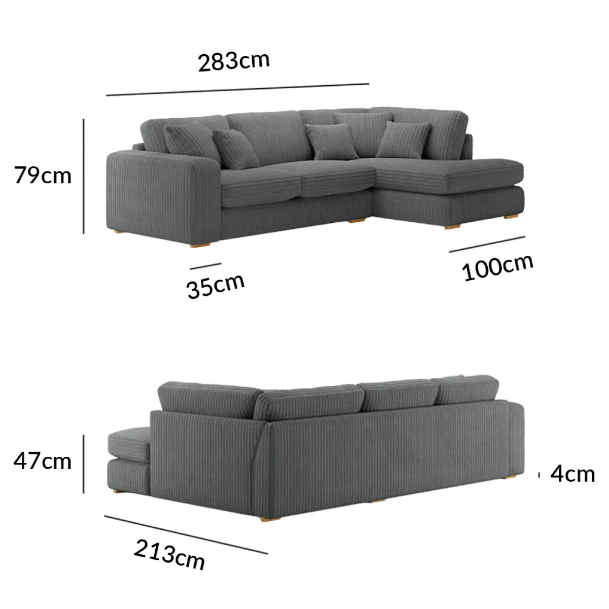 Milan Grey Fabric Right Hand Facing Chaise Sofa – image 9