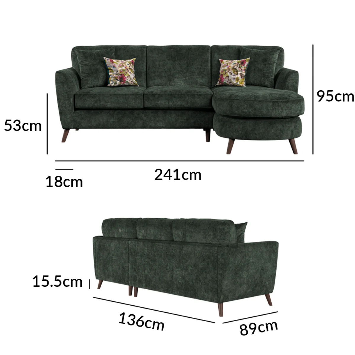 Naples Emerald Velvet Right Hand Facing Chaise Sofa – image 11