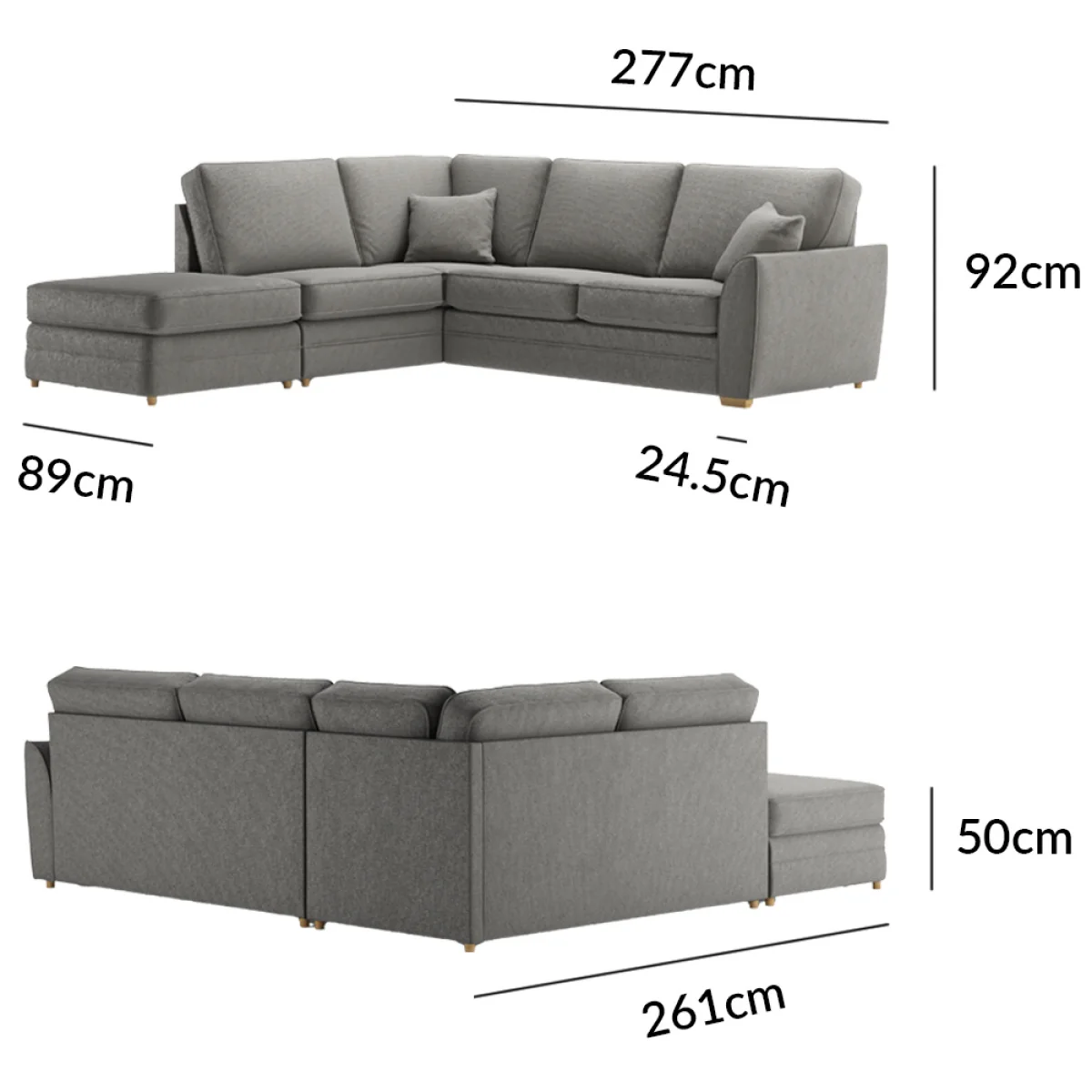 Bella Grey Fabric Large Left Hand Facing Chaise Corner Sofa – image 9