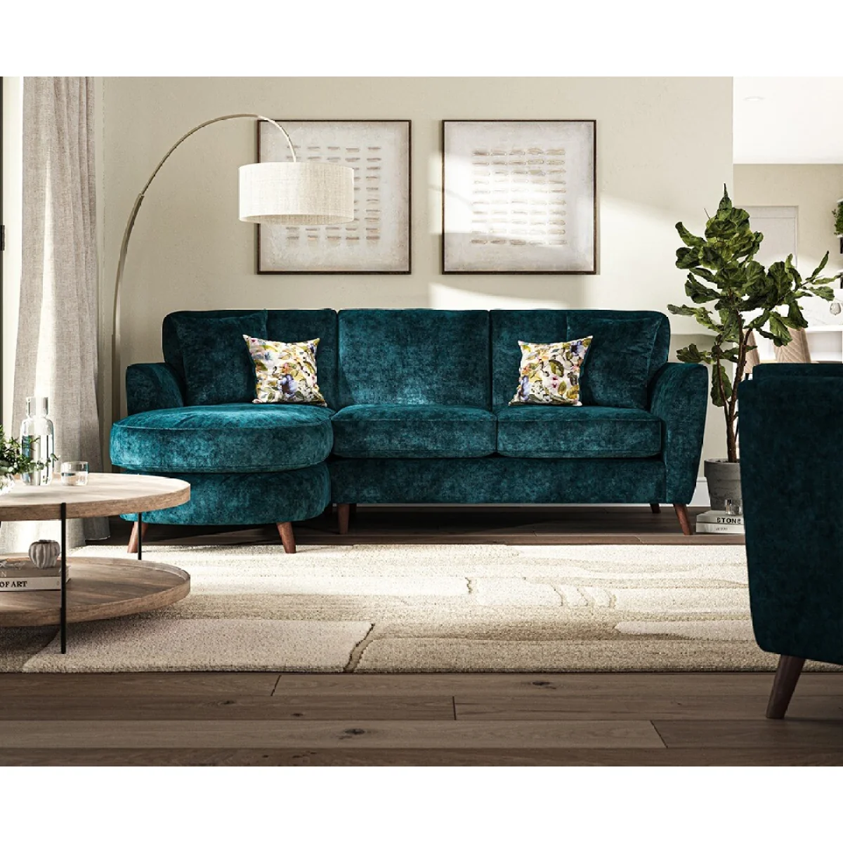 Naples Teal Velvet Left Hand Facing Chaise Sofa – image 2