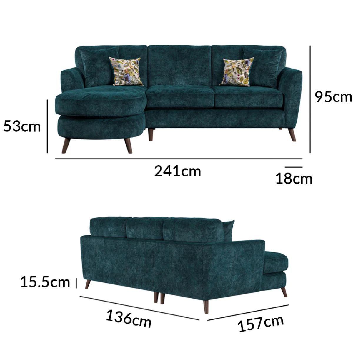 Naples Teal Velvet Left Hand Facing Chaise Sofa – image 11