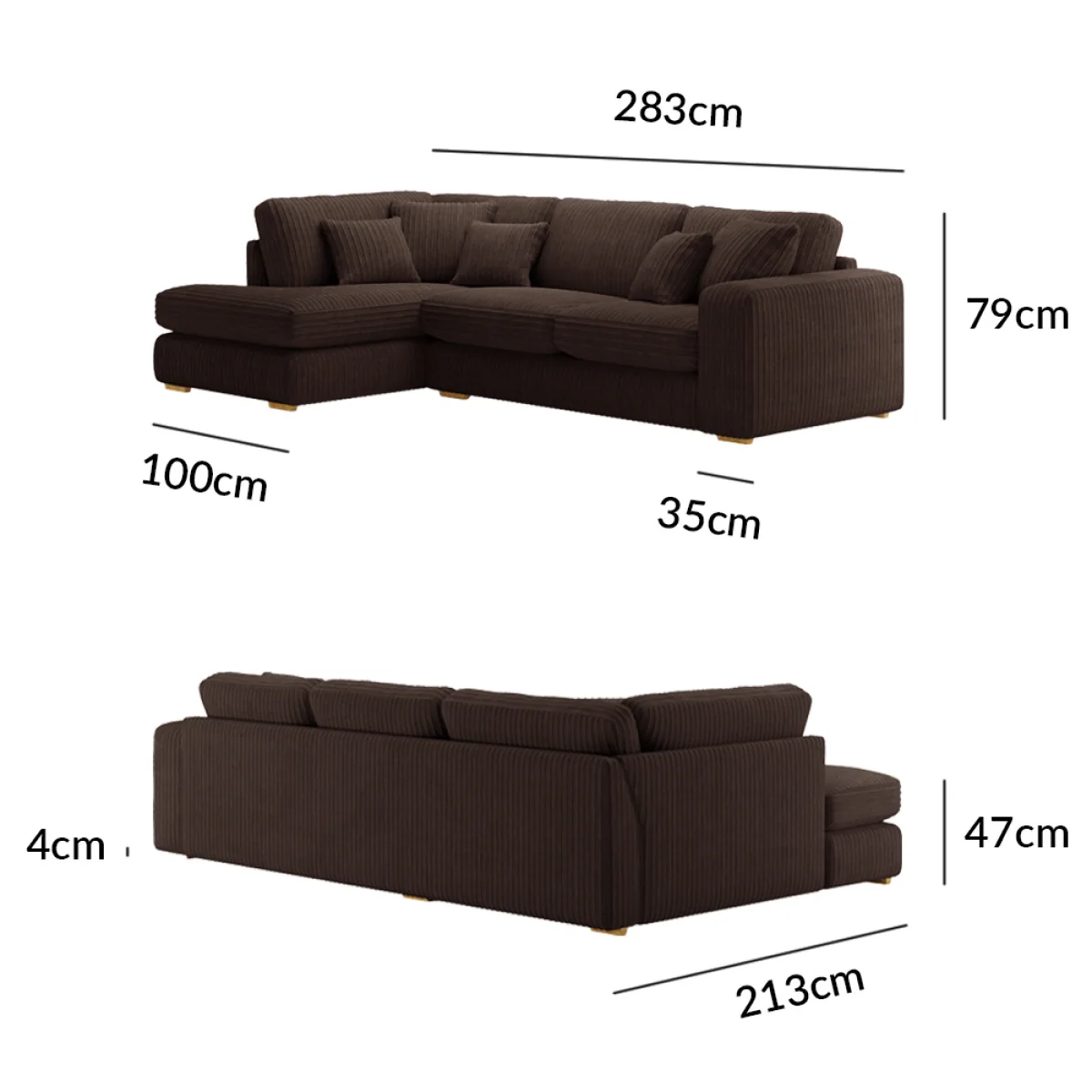 Milan Chocolate Fabric Left Hand Facing Chaise Sofa – image 9