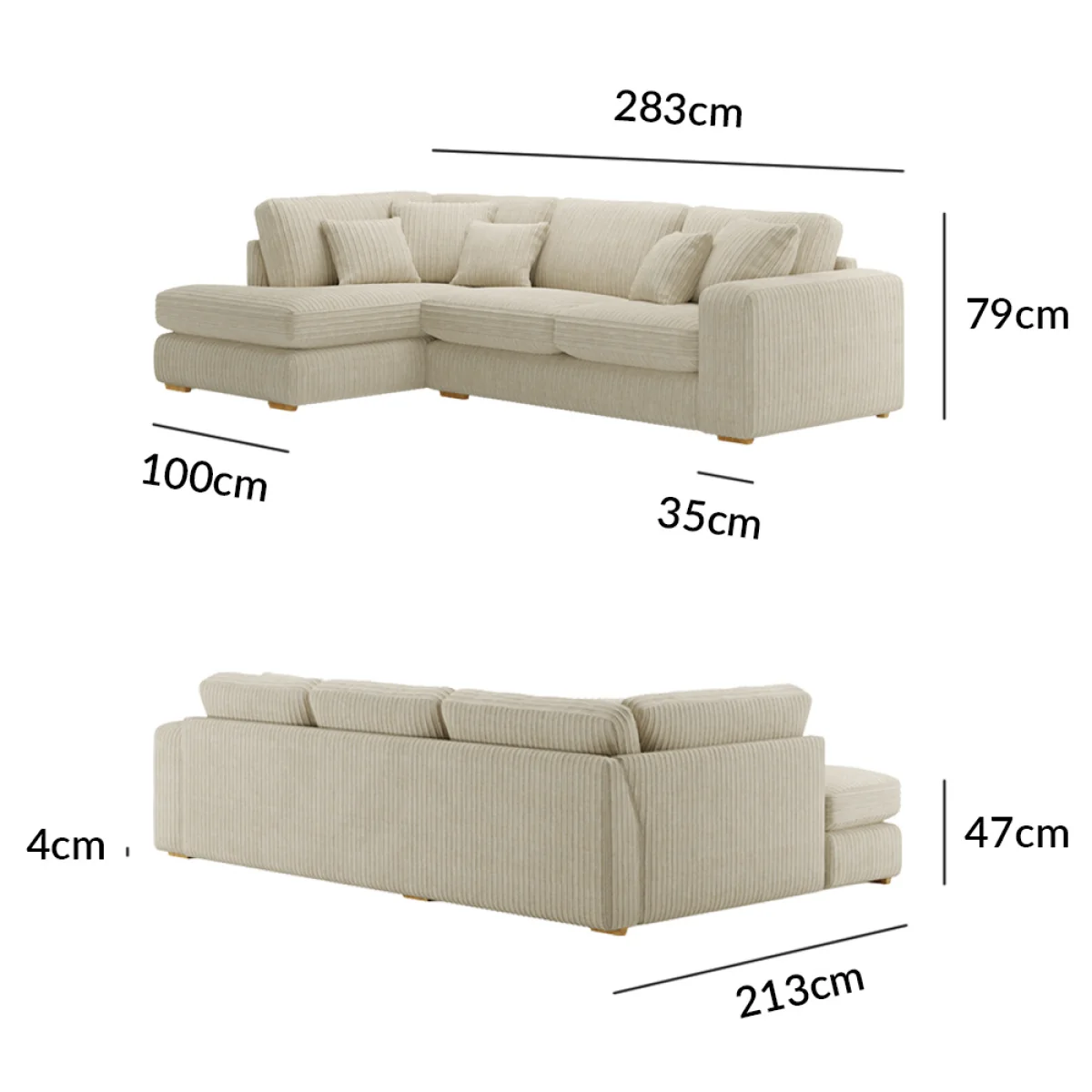Milan Stone Fabric Left Hand Facing Chaise Sofa – image 9