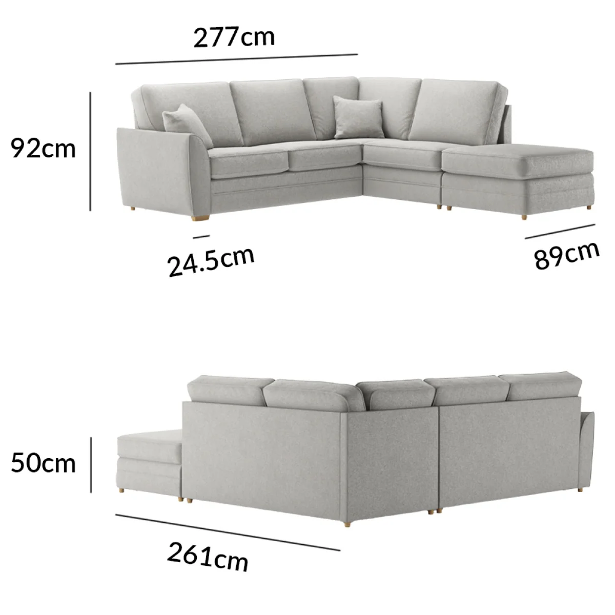 Bella Silver Fabric Large Right Hand Facing Chaise Corner Sofa – image 9