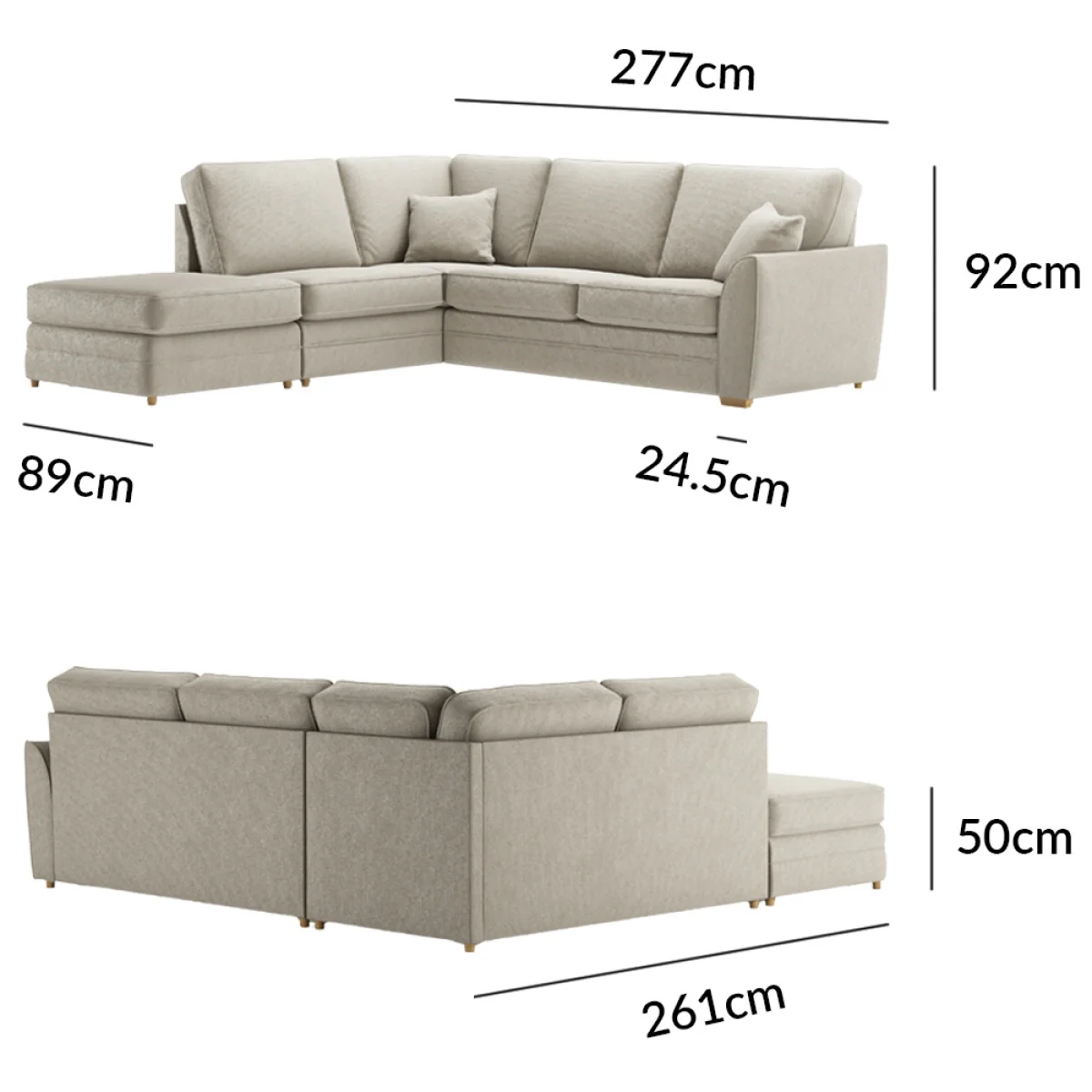 Bella Stone Fabric Large Left Hand Facing Chaise Corner Sofa – image 9