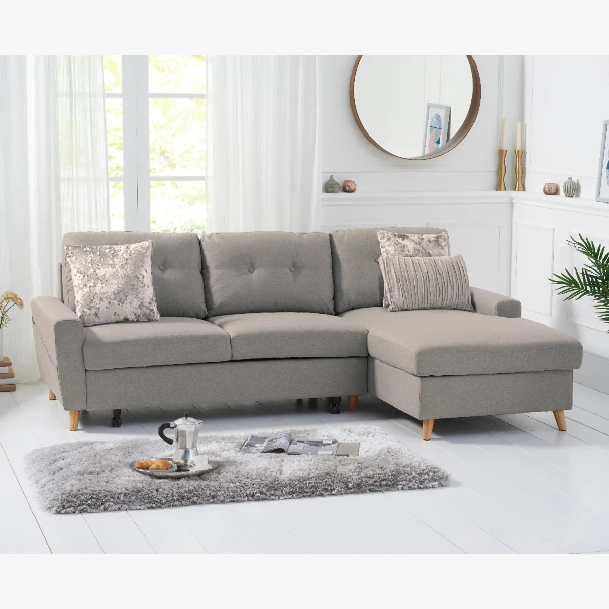 Florence Right Facing Chaise Sofa Bed in Grey Linen