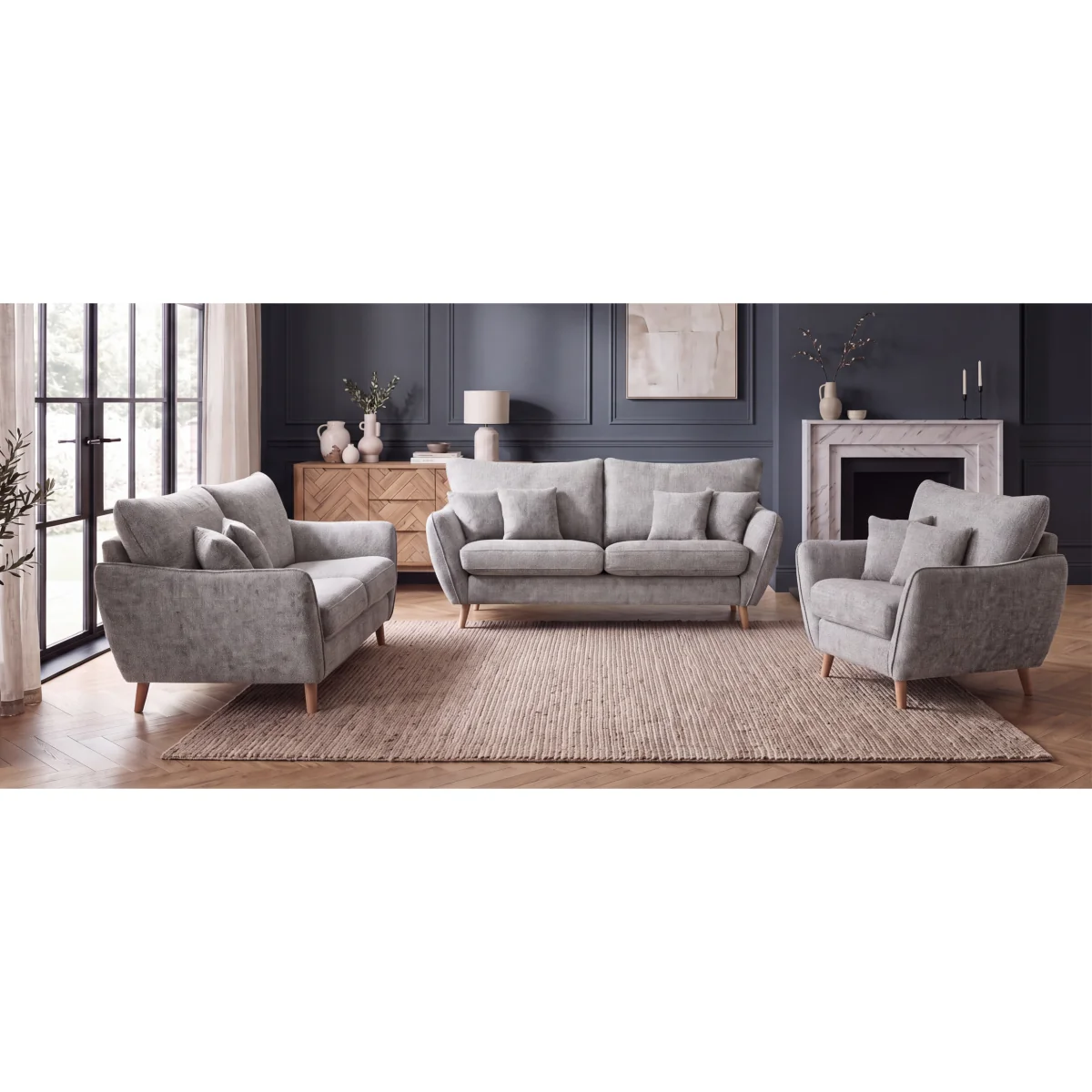 Palma Silver Chenille Fabric Corner Sofa – image 9