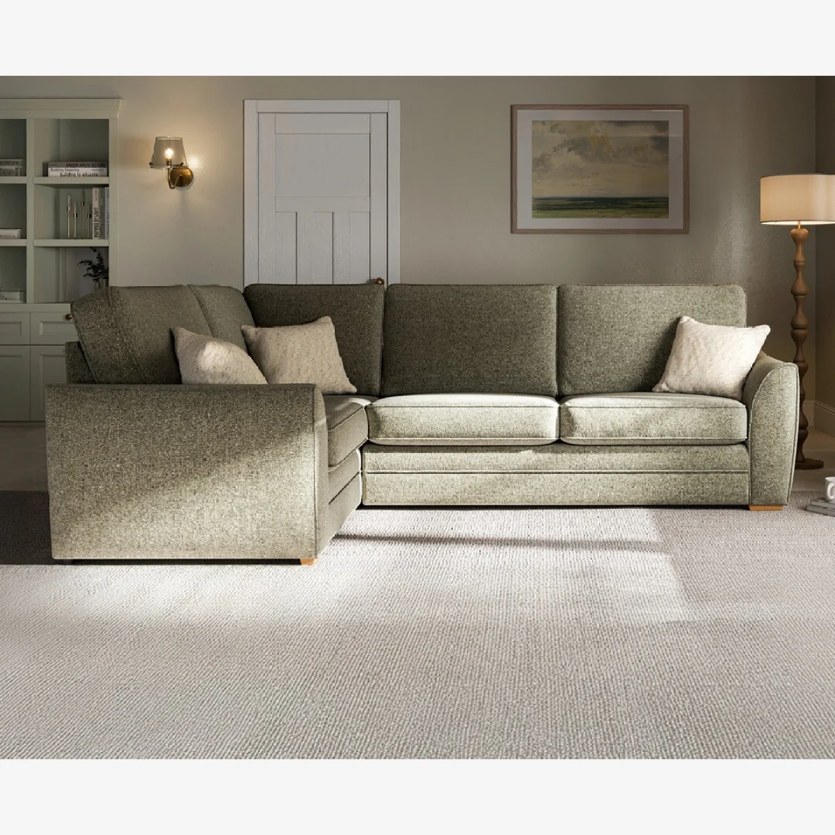 Bella Olive Fabric Large Left Hand Facing Corner Sofa – image 1