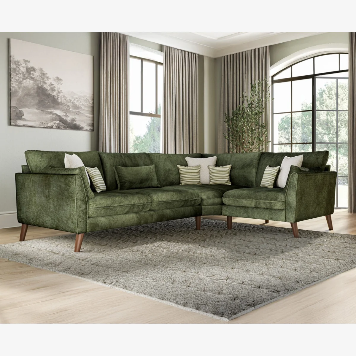 Palermo Olive Green Chenille Fabric Right Hand Facing Corner Sofa – image 1