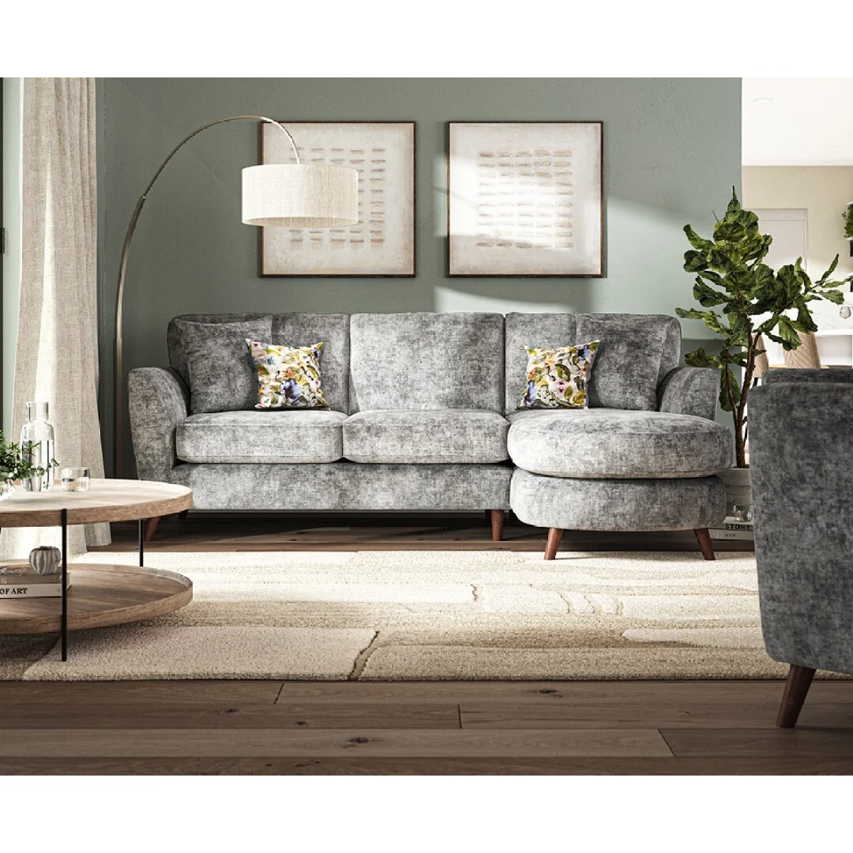 Naples Grey Velvet Right Hand Facing Chaise Sofa – image 2