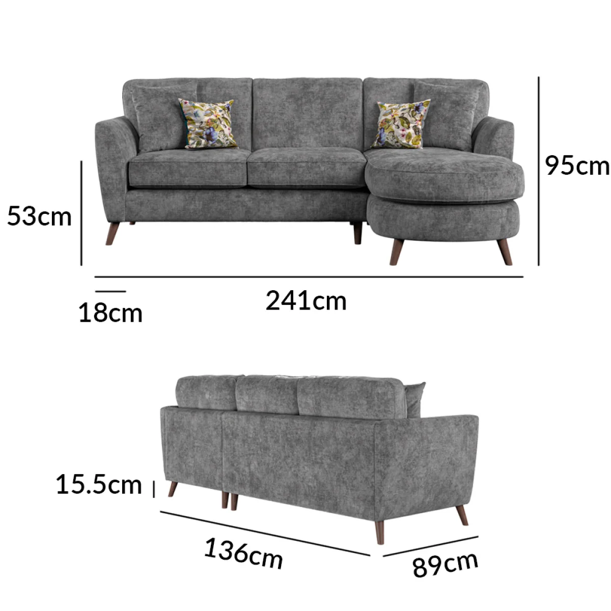 Naples Grey Velvet Right Hand Facing Chaise Sofa – image 11