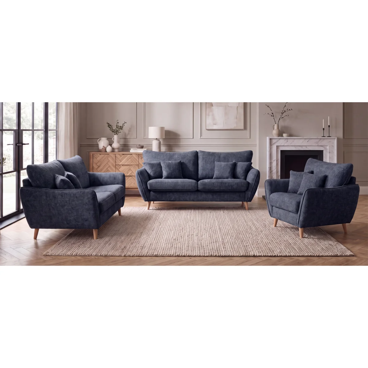 Palma Navy Chenille Fabric Corner Sofa – image 9