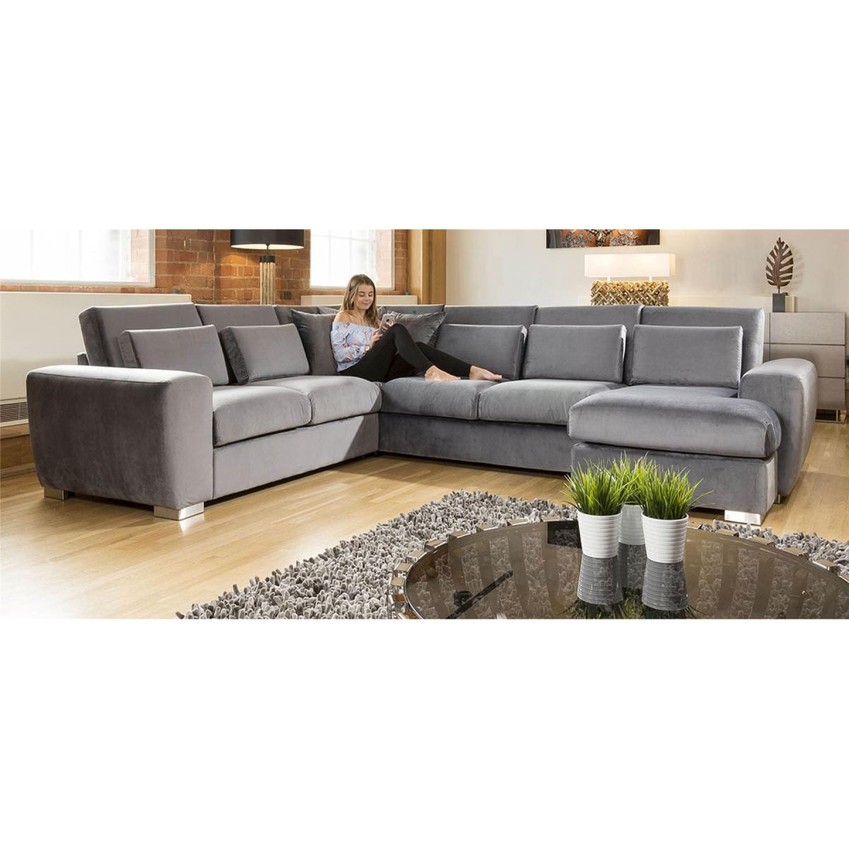 Quatropi Ohio Luxury L Shape Velvet Corner Sofa 6 Seater Chaise 14R – image 3