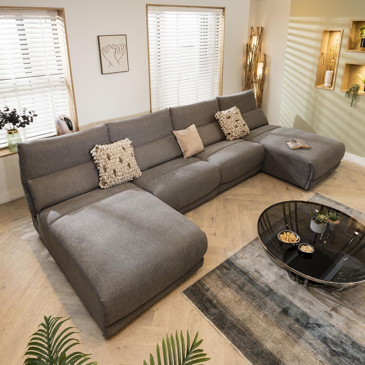 Modern 5 Seater Modular U-Shape Corner Sofa Chaise Set Grey Fabric U1 – image 2