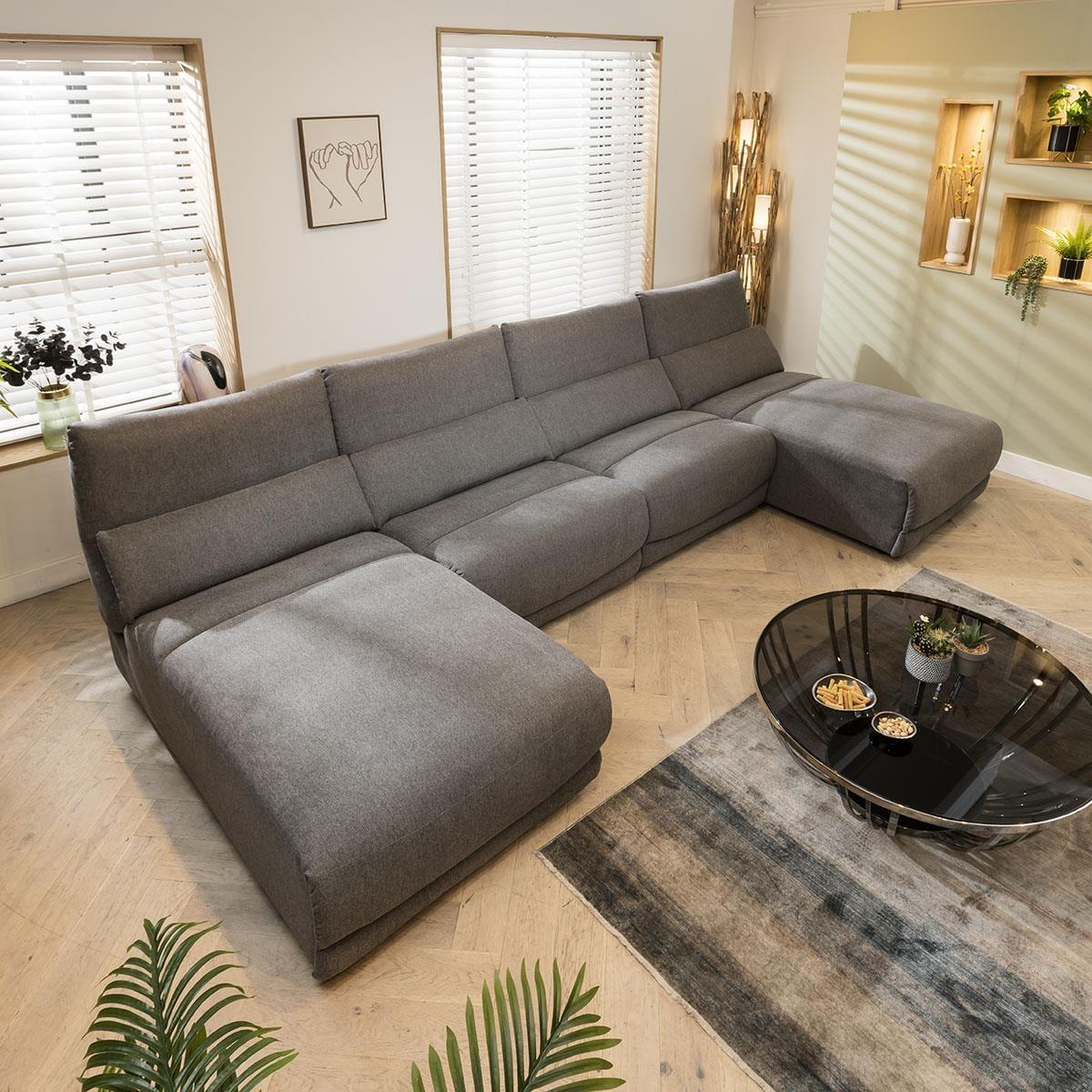 Modern 5 Seater Modular U-Shape Corner Sofa Chaise Set Grey Fabric U1 – image 4