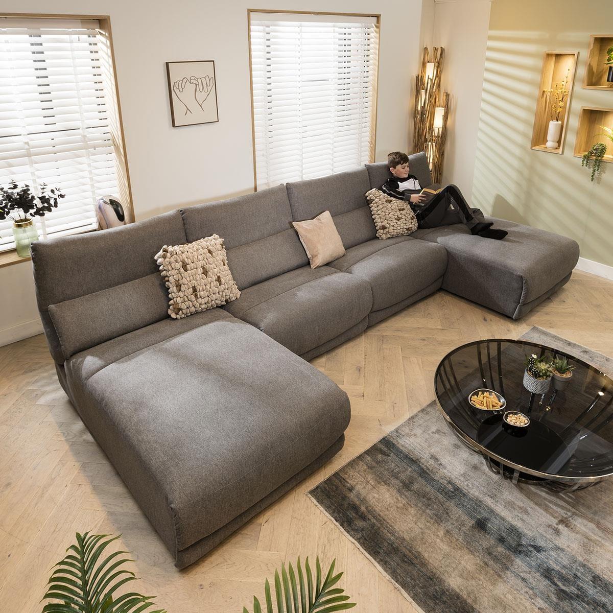 Modern 5 Seater Modular U-Shape Corner Sofa Chaise Set Grey Fabric U1 – image 1