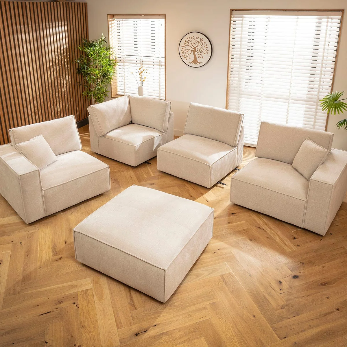 Designer L-Shape Corner Sofa 7 Seater Modular Settee Natural Cream Fabric 386x386cm 17 – image 5