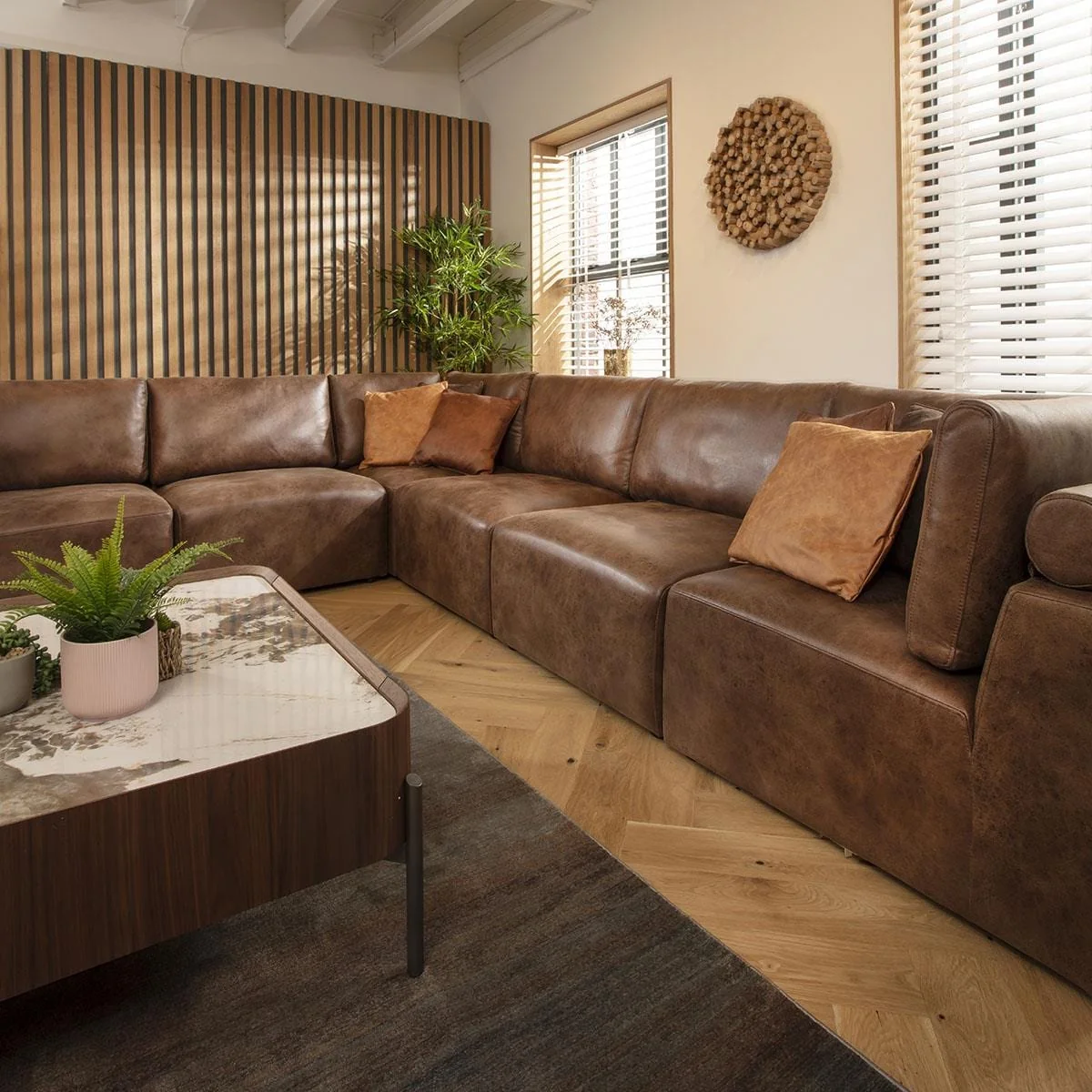 ExDisplay Martha 6 Seater Corner Sofa Antique Brown 348x266cm 15R – image 2