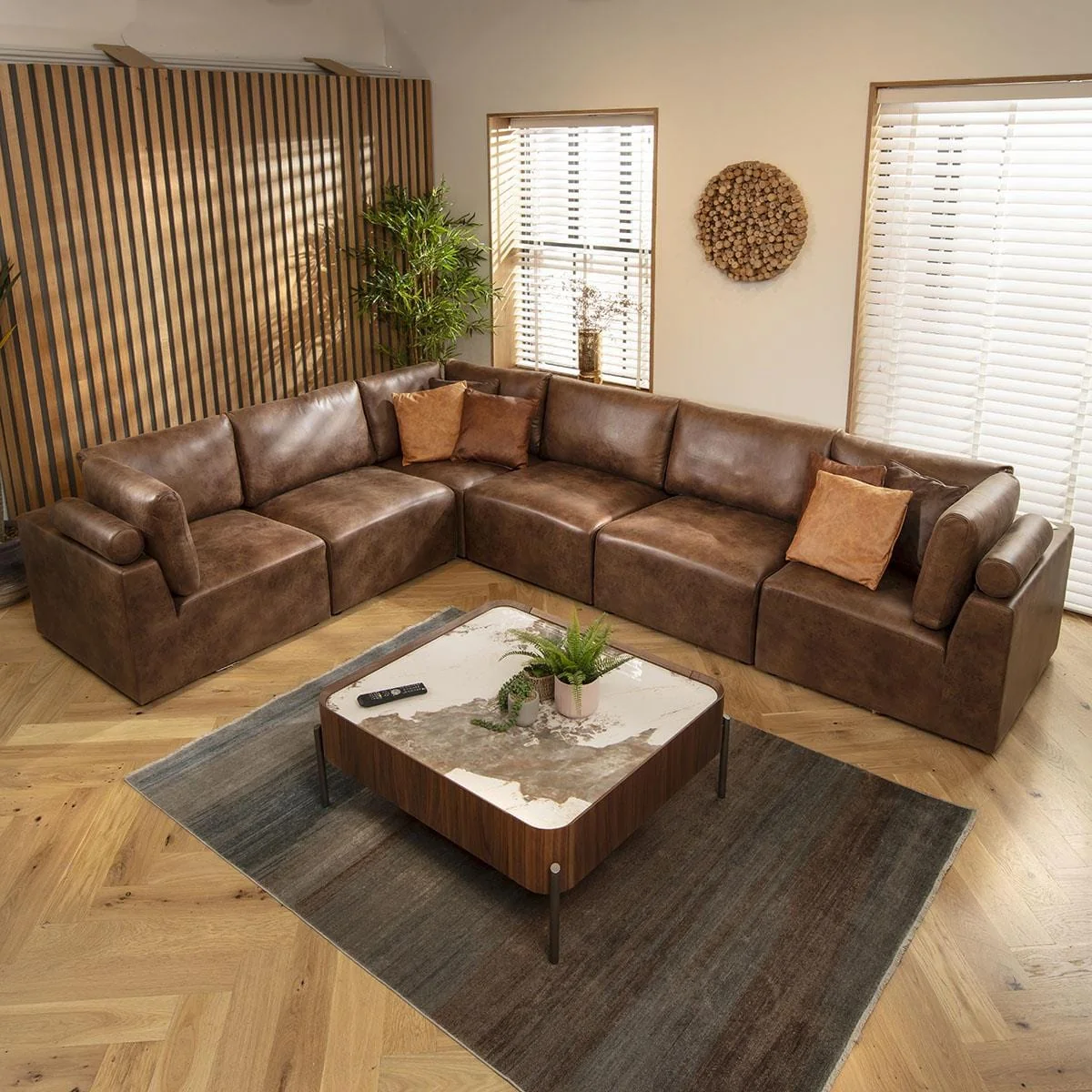 ExDisplay Martha 6 Seater Corner Sofa Antique Brown 348x266cm 15R – image 5