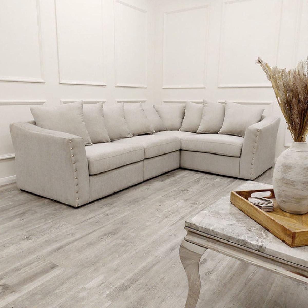 Bankes Chenille RHF Corner Sofa - Beige - Beige