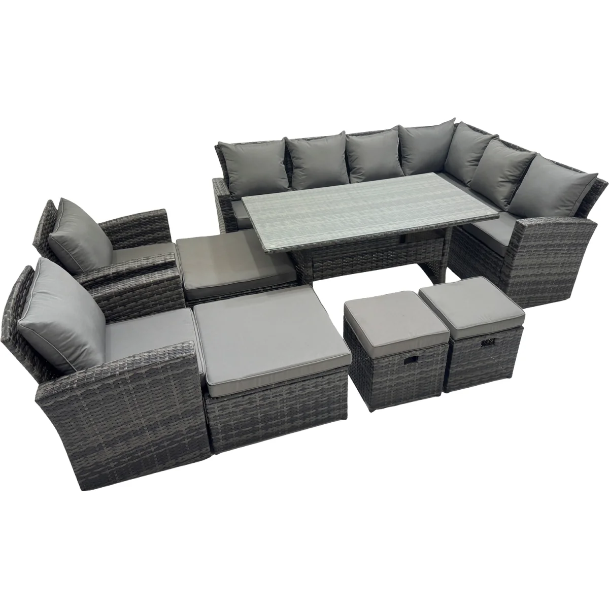 Fimous Rattan 12-Seater Patio Corner Sofa and Dining Set Dark Grey Mixed - Dark Grey Mixed – image 5