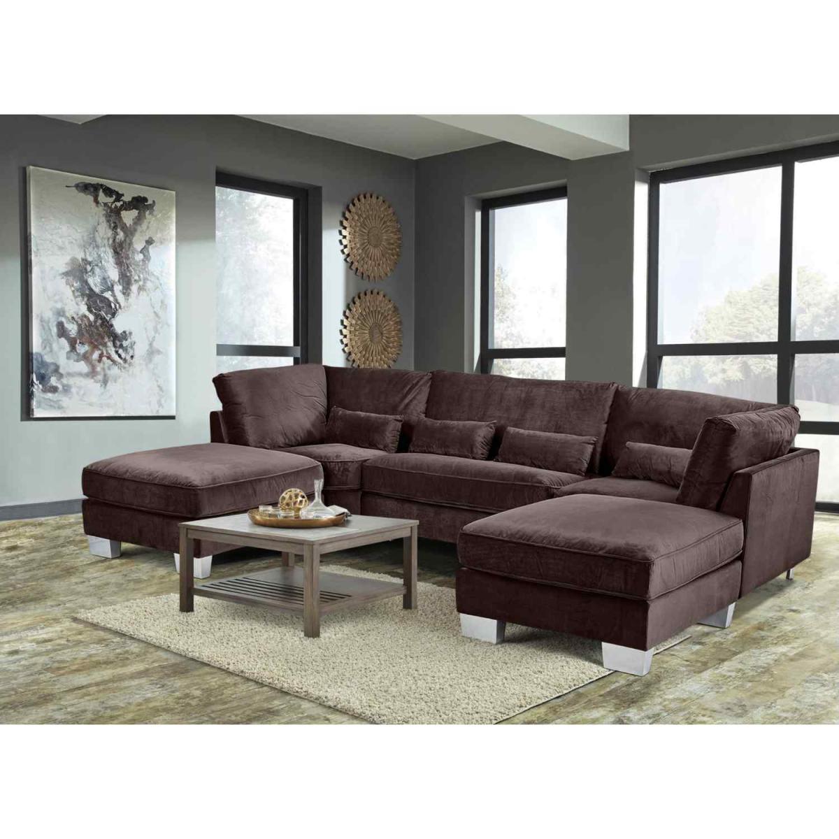 Almora Full Back Corner U Shape Sofa Velour Fabric with 2 Footstools - Mushroom – image 2