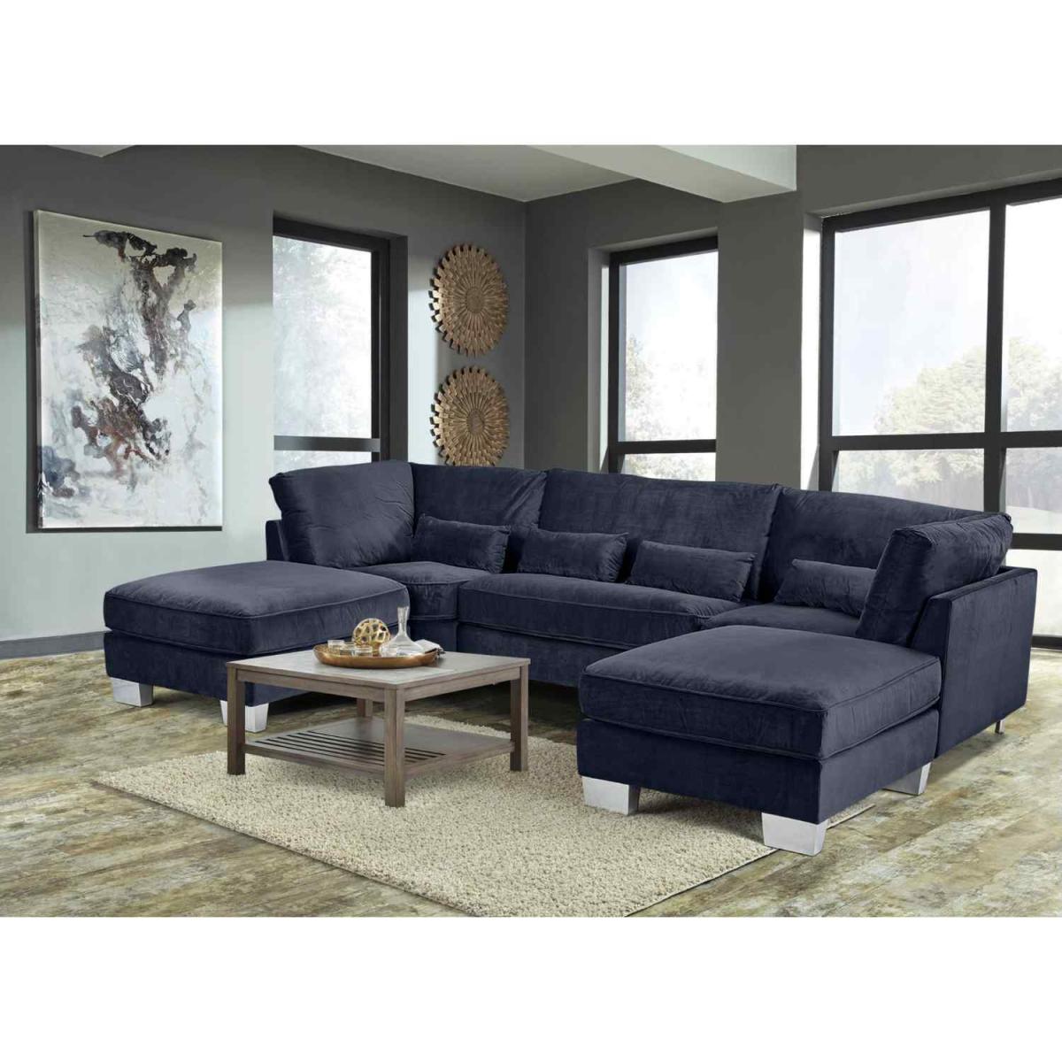 Almora Full Back Corner U Shape Sofa Velour Fabric with 2 Footstools - Mushroom – image 17