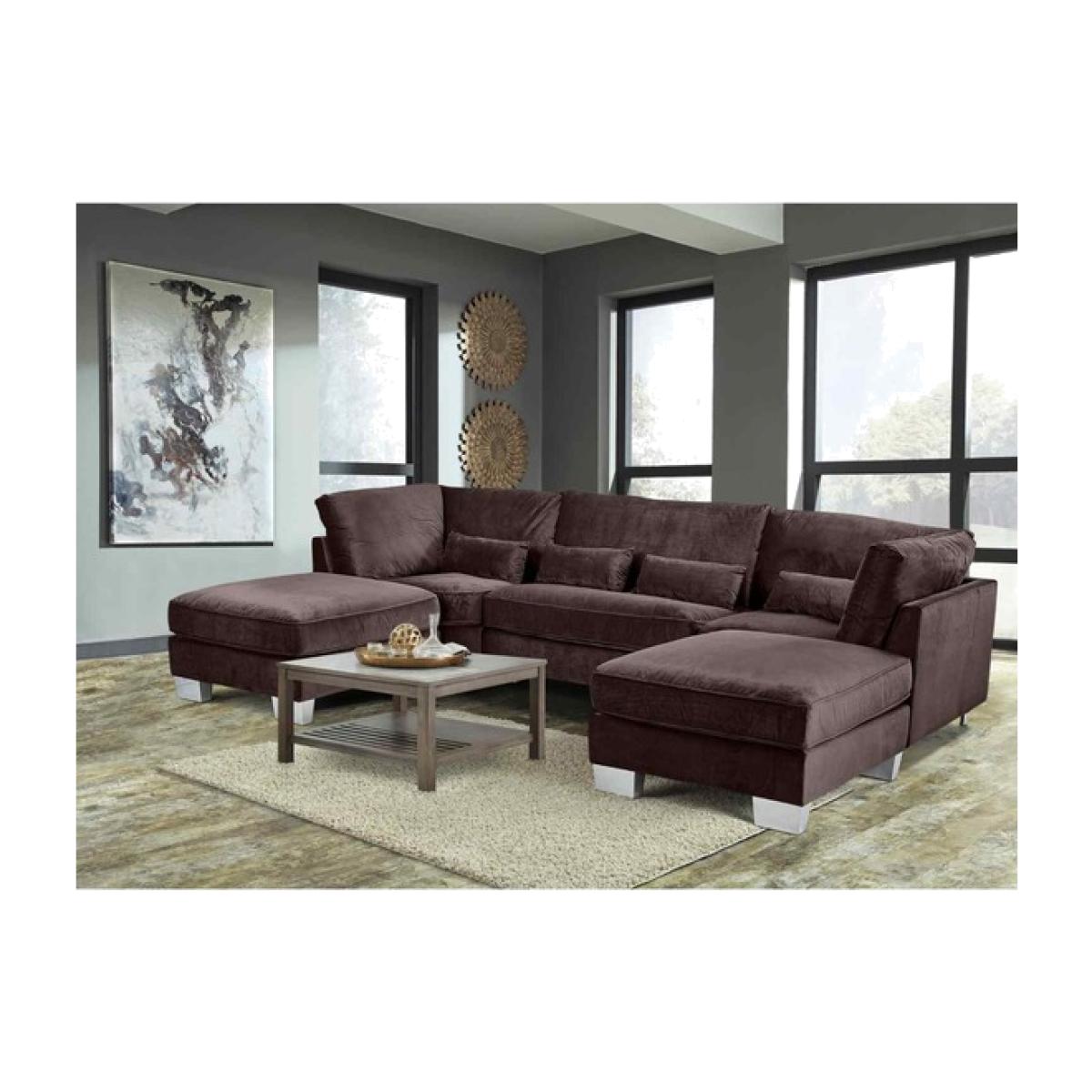 Almora Full Back Corner U Shape Sofa Velour Fabric with 2 Footstools - Mushroom – image 1