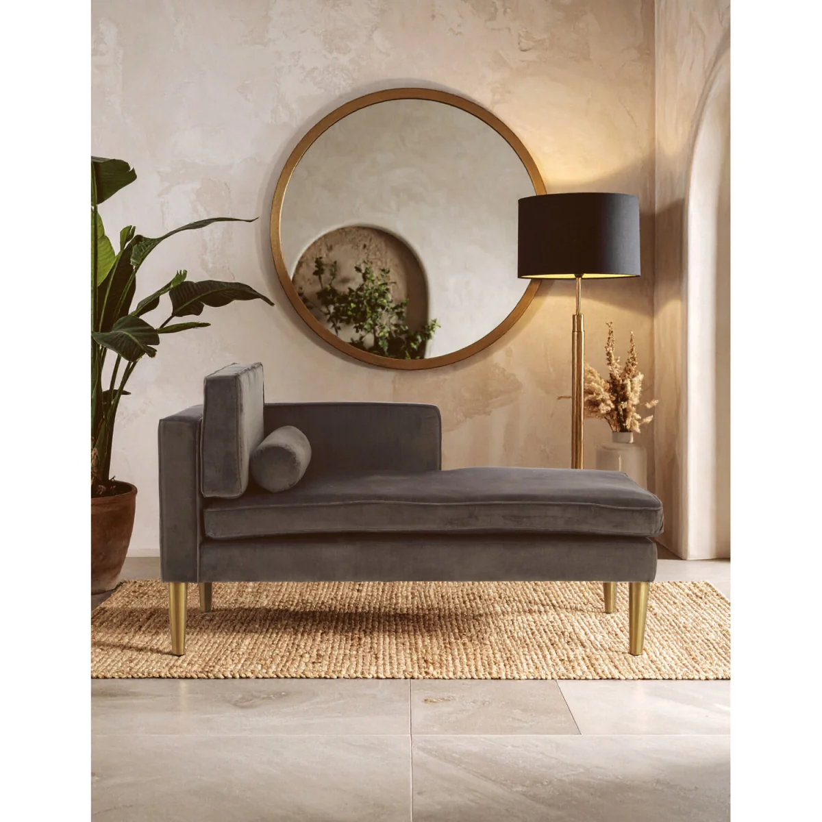 Louxor Grey Velvet Left Hand Chaise Longue - Grey – image 1