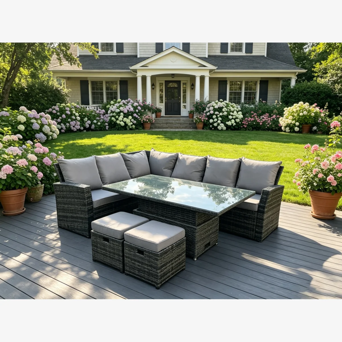Rattan Corner Sofa Set Rising Table 8 Seater – image 1