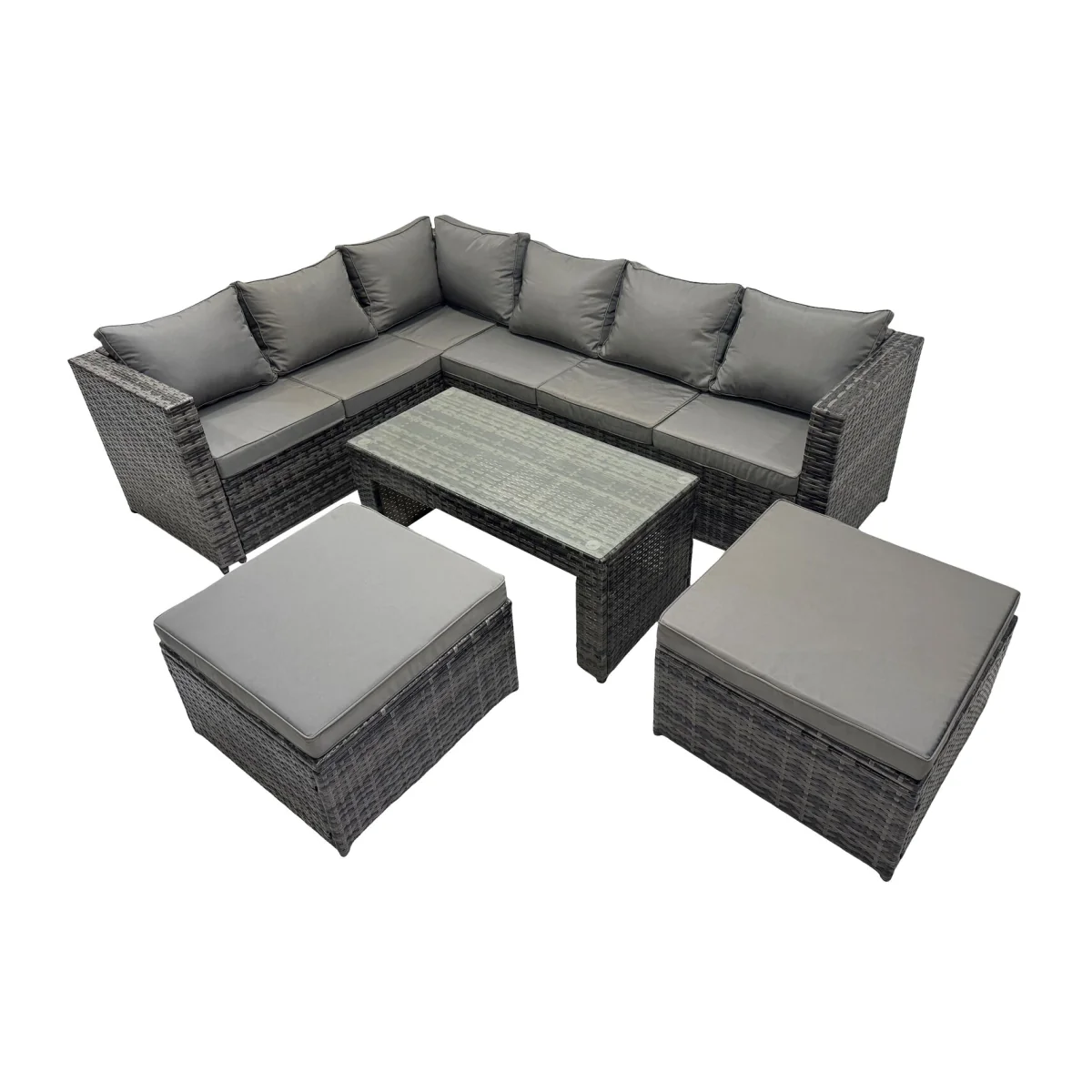 Fimous 5-Piece PE Rattan Corner Sofa Set with Tempered Glass Table Dark Grey - Dark Grey Mixed – image 1
