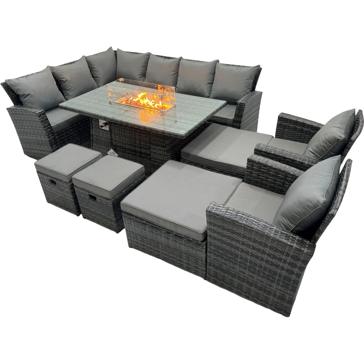 Fimous Poly Rattan Corner Sofa Set with Firepit, 4 Stools & 2 Chairs - Dark Grey Mixed – image 2