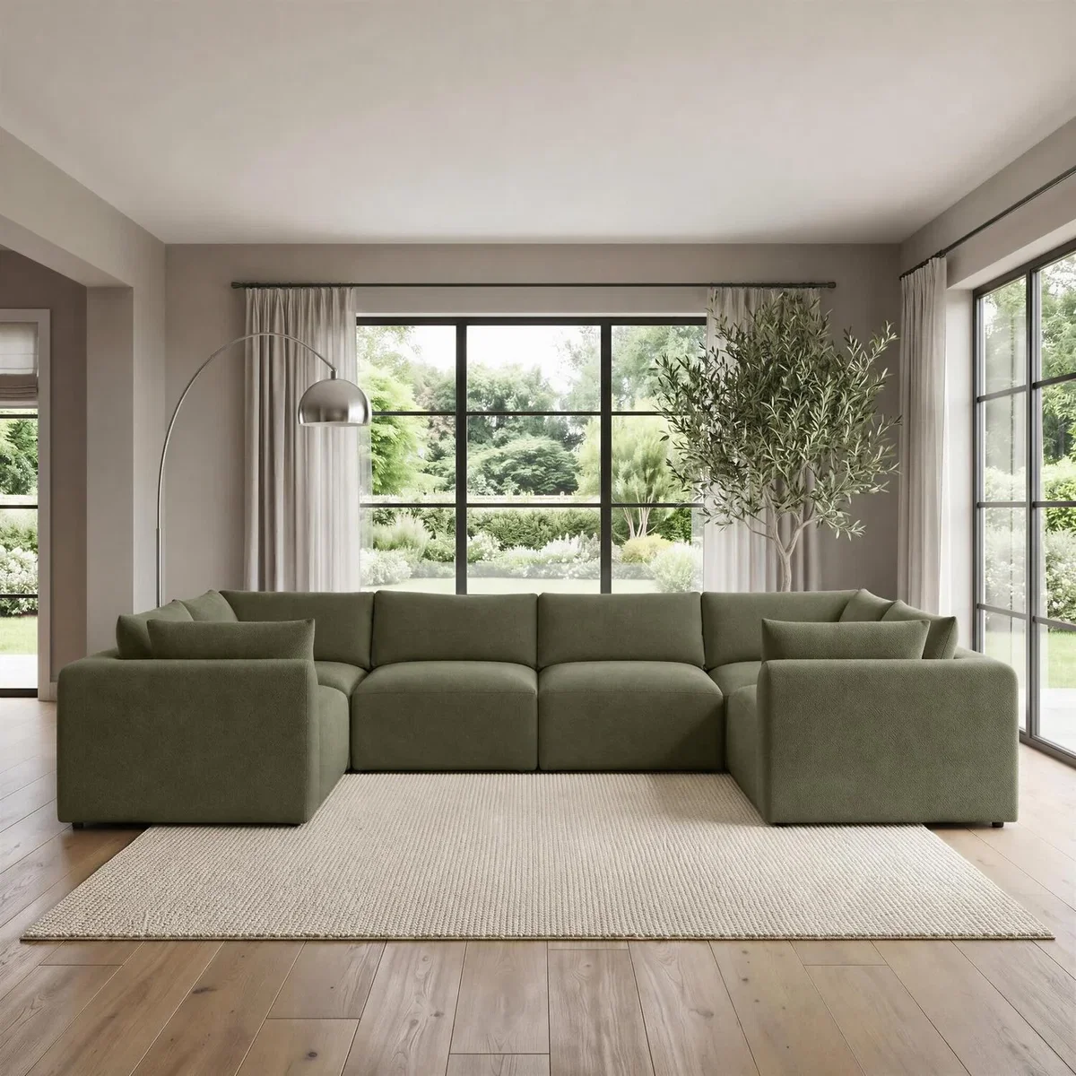 Drift Boucle Fabric 5 Seater U-Shaped Modular Corner Sofa - Green – image 2