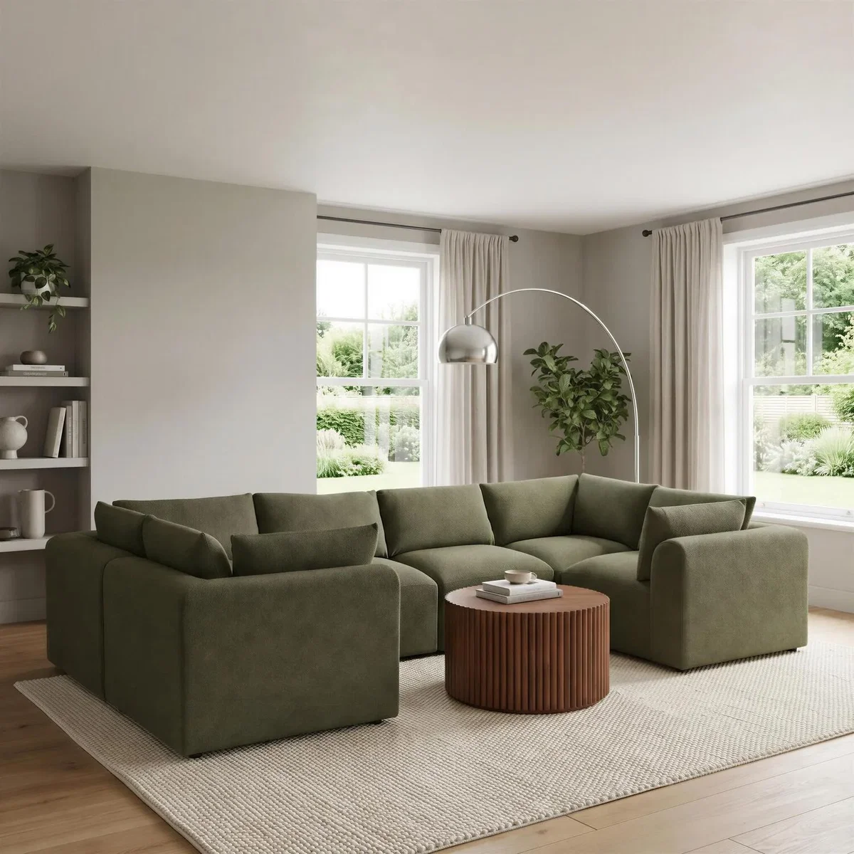 Drift Boucle Fabric 5 Seater U-Shaped Modular Corner Sofa - Green – image 5