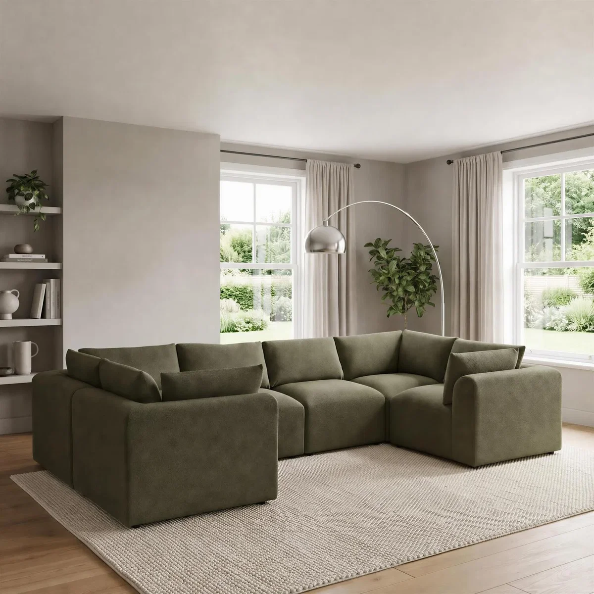 Drift Boucle Fabric 5 Seater U-Shaped Modular Corner Sofa - Green – image 1