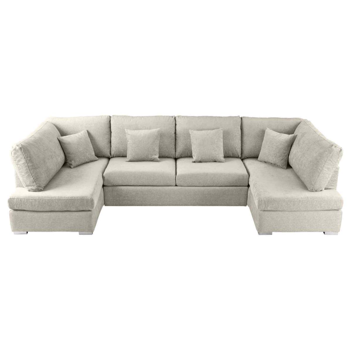 Ollie Large U Shape Sofa Velour Velvet Fabric - Cream – image 2