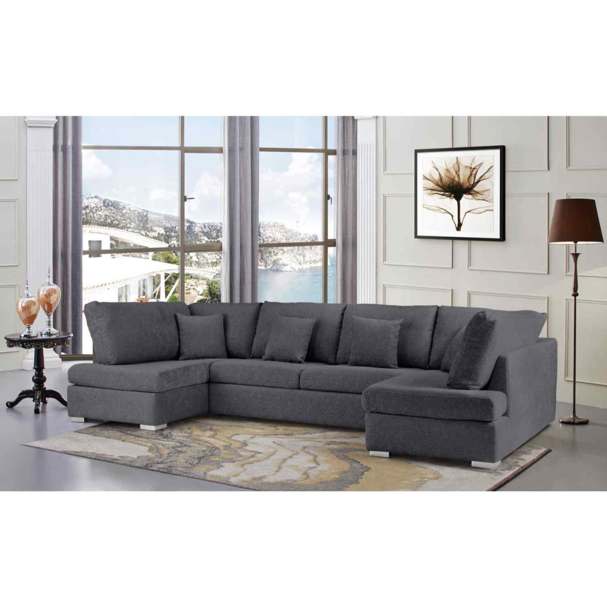 Ollie Large U Shape Sofa Velour Velvet Fabric - Cream – image 11